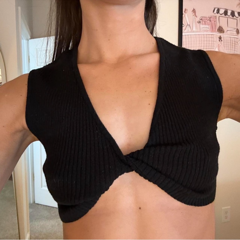 Target/Wild Fable Black Ribbed Cropped Blouse
